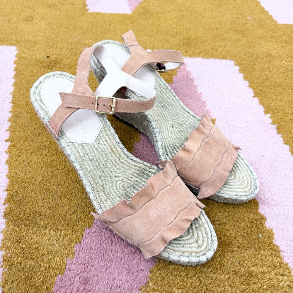 Loeffler Randall Gabby Melon Suede Espadrille Wedge Sandals Size 10 - Picture 2 of 7
